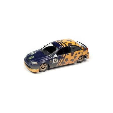 1998 Honda Civic, Metallic Purple w/Yellow Leopard Print - Johnny Lightning JLSF023/48A - 1/64 Scale Diecast Model Car