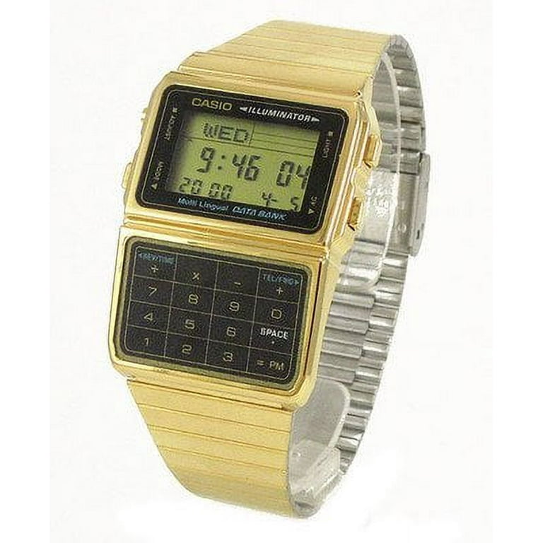 Casio DBC611-1 Reloj de calculadora de banco de datos de acero inoxidable  para hombre 5 alarmas cronómetro, plateado, Moderno