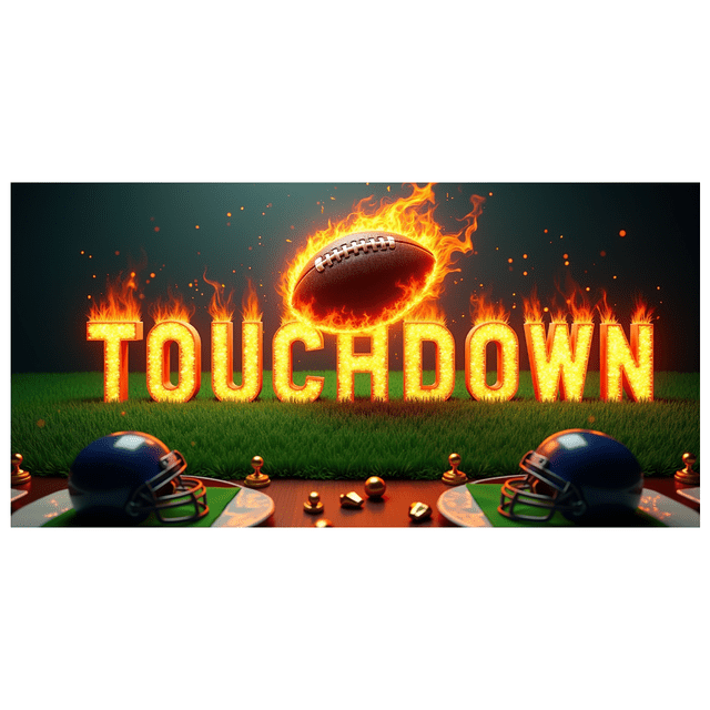 Football Themed Background Banner with Flaming Football Helmets and Touchdown Text, for Sports Parties Tailgating Events Fan Gatherings Decorations Backdrops