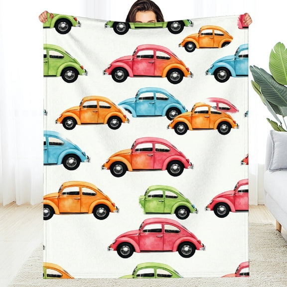 RKSupls Vintage Beetle Car Soft Flannel Throw Blanket, Lightweight Fuzzy Warm Cozy Blanket for Couch Bed Home Travel Decor
