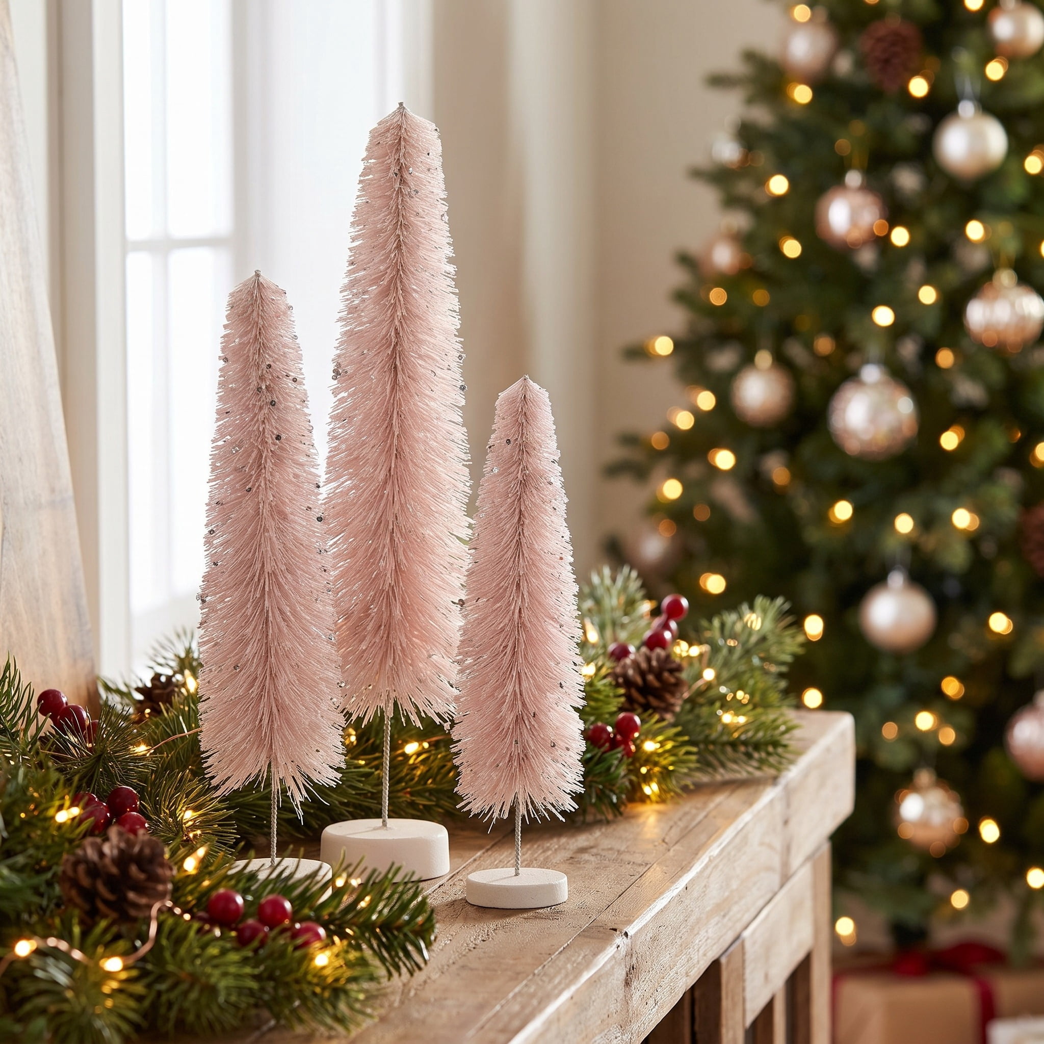 3-Piece Christmas Village Tree Set, Pink, by Holiday Time