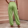 thumbnail image 4 of ITSAME Cotton Linen Pants for Women, High Waist Drawstring Loose Fit Athletic Casual Tapered Pants Green Size M, 4 of 4