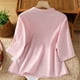 thumbnail image 4 of Vestidos Casuales Para Mujer, Blusas De Mujer De Moda Blusa de moda para mujer con cuello alto, mangas 3/4 y botones bordados de lino sintético, 4 of 9