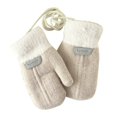 thumbnail image 1 of 1 Pair Hanging Rope Halter Thickened Fleece Lining Winter Gloves Letter Logo Solid Color Baby Knitting Mittens, 1 of 10