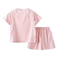 thumbnail image 2 of ATOGUTA Girls Summer Clothes Kids Short Sleeve T Shirts and Elastic Waist Shorts Size 1T-15 Sporty Outfit Set Pink, 2 of 5