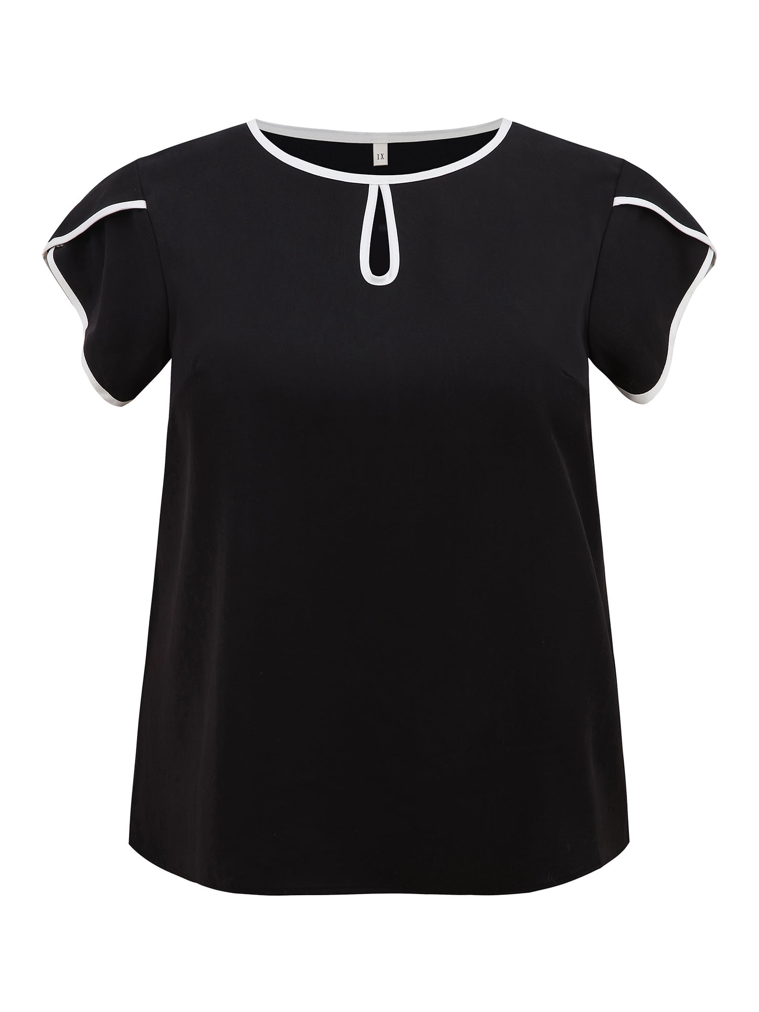 DARING DIVA Women's Plus Tops Keyhole Crew Neck Tulip Blouses 4X Black