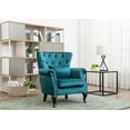 thumbnail image 2 of Guyou Mid Century Accent Chair Modern Button Tufted Armchair Wingback Club Chair Velvet Single Sofa Lounge Chair with Pillow for Living Room Bedroom, Teal Blue, 2 of 13
