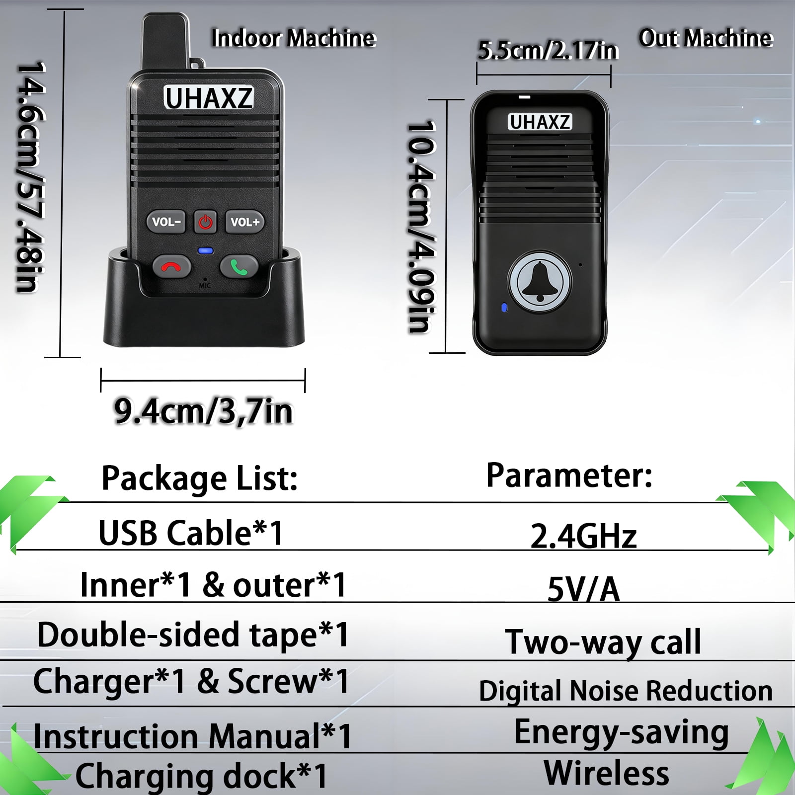 UHAXZ-Full Duplex Wireless Intercom Doorbell, 1000ft Long Range, Hands-Free Intercom Door Bell 2 Way Communication,Intercom for Home(Black1 Pack