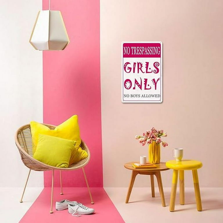 Cartello Porta 'No Trespassing Girls Only' - Solo Per Ragazze, No Boys Allowed, Decorazione Rosa In Alluminio 20x30 Cm