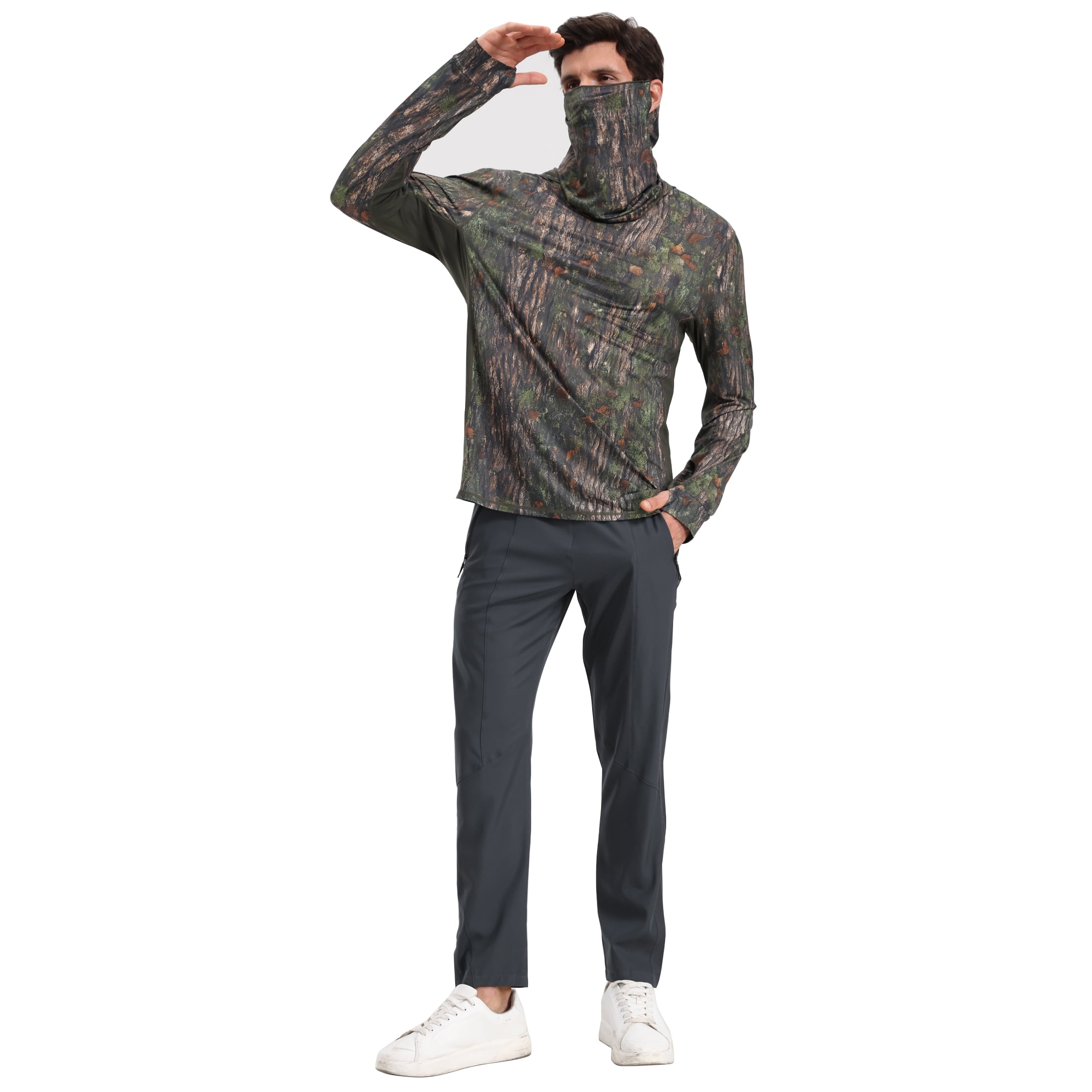 RPOVIG Camo Hunting Long-Sleeve Hooded Sweatshirt for Men UPF 50+ Fishing Hiking Camp Shirt,S-3XL