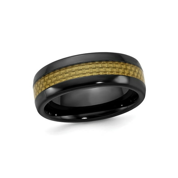 Gem & Harmony Mens Black Ceramic with Carbon Fiber Inlay Wedding Band Ring for Men