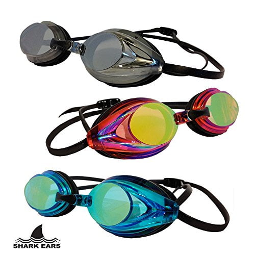 Shark Ears Mirror Coated Swimming Goggles (Blue) by SoSoft