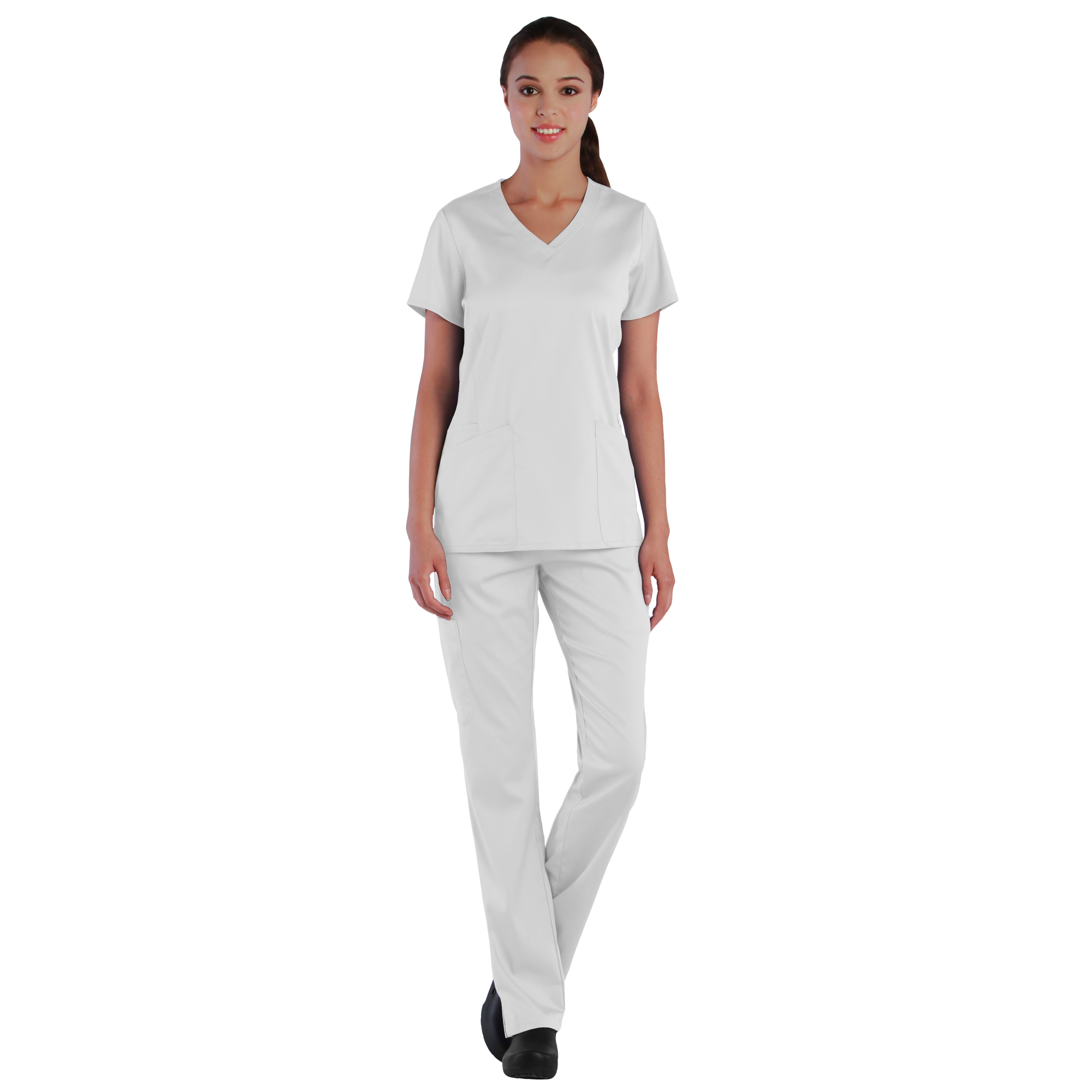 TRU TRU Women's Curved VNeck Scrub Top & Yoga Style Scrub Pant Set
