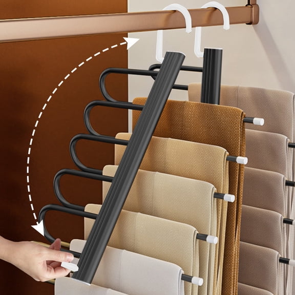 Folding Trouser Rack, Space Saving Pants Hanger, Multi Layer Closet Organizer with Telescopic Design, Non Slip Clothes Hanger for Trousers, Scarves, and Daily Wardrobe Use