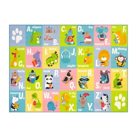 KC Cubs Playtime Collection ABC Alphabet Animal Multicolor Polypropylene Educational Area Rug (5'0" x 6'6")