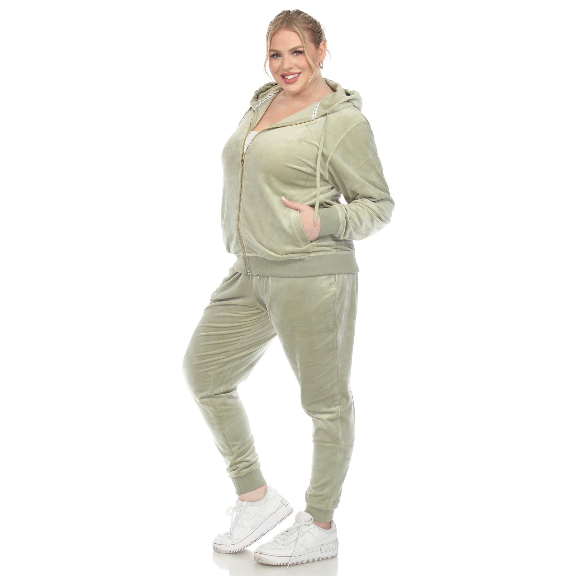 ★DUVETICA★ Torisa Velvet Light Cream Women's Down Jumper V White Mark Women's Plus Size 2 Piece Velour Tracksuit Set