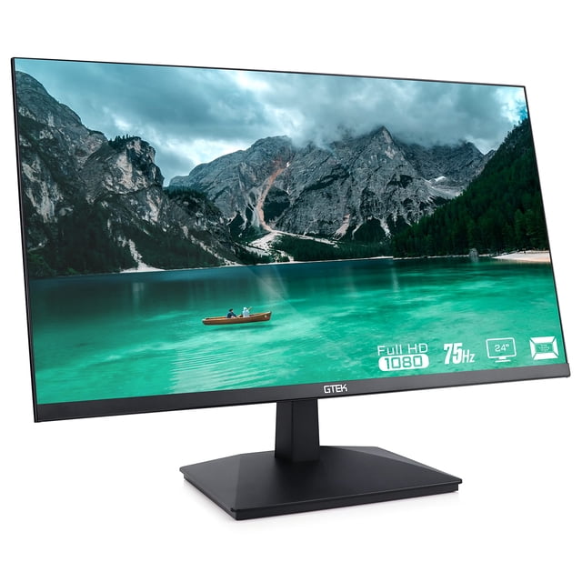 GTEK Monitor de computadora de 24 pulgadas 75 Hz sin marco, pantalla LED FHD 1080p, pantalla LCD profesional de oficina, HDMI VGA, frecuencia de actualización, montaje VESA - F2407V-D03 (renovado)