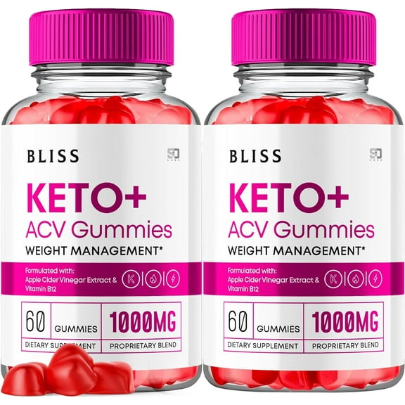 (2 Pack) Bliss Keto Gummies, Bliss Keto ACV Gummies Advanced 1000MG Formula, Bliss Apple Cider Vinegar Folate Vitamin B6 B12 Beet Root Pomegranate Vegan Non GMO Keto Supplement(120 Gummies)