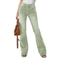 thumbnail image 4 of Fgnfyis Casual Solid Flared Pants Stretch Pants for Women High Waist Bootcut Comfortable Everyday Elastic Denim Trousers with Wide Leg Pants for Women Light Green XS, 4 of 5