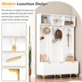 White Large Storage Modern Hall Tree with Bench, High Gloss Fluted