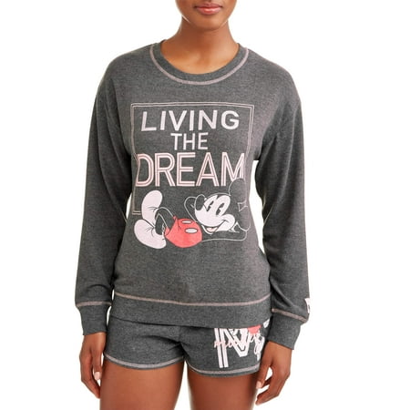 Disney Women's and Women's Plus Mickey Mouse Pajama Sweatshirt Grey