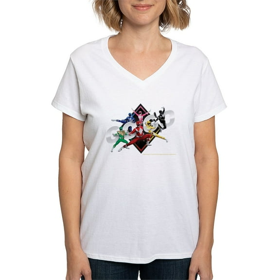 CafePress - Mighty Morphin Power Ranger Women's V Neck T Shirt - Womens Cotton V-Neck T-shirt