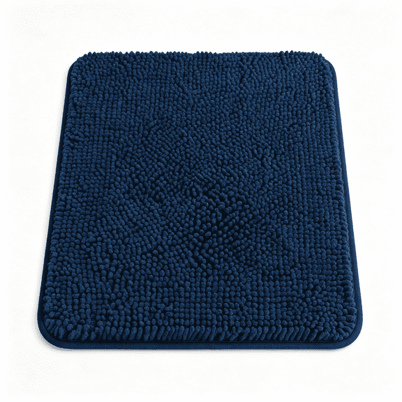 LQSEO Navy Blue Bathroom Rugs Absorbent and Washable Bath Mat,Non-Slip,Thick Soft Chenille Bath Rugs for Bathroom Floor,Shower,Sink 17" X 24"