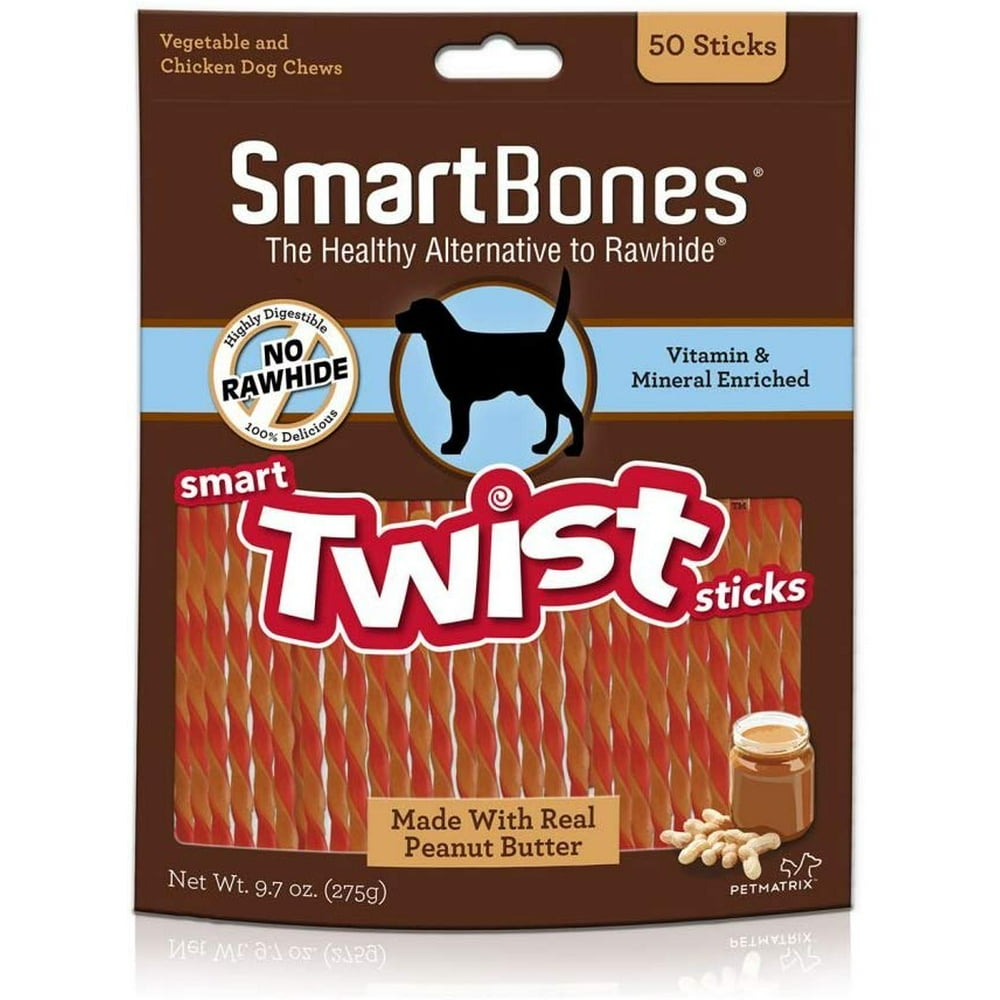SmartBones Peanut Butter Twist Sticks for Dogs, RawhideFree 50 Pk