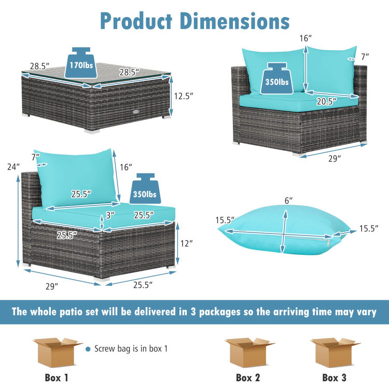 Aimee Lii 7 Pieces Patio Rattan Furniture Set Sectional Sofa Garden Cushion, Outdoor Patio Set, Turquoise Aimee Lii 7 Pieces Patio Rattan Furniture Set Sectional Sofa Garden Cushion, Outdoor Patio Set, Turquoise