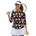 thumbnail image 2 of HUIACONG Athletic Golf Polo Shirts for Sports Golf Outdoor Activities, Polyester Spandex Fabric Quick Dry Women's 3/4 Sleeve Golf Top, Color Splash Golf Balls, 2 of 10