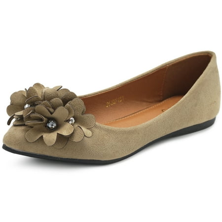 

Ollio Women s Shoes Faux Suede Decorative Flower Pointed Toe Ballet Flats JYZ151