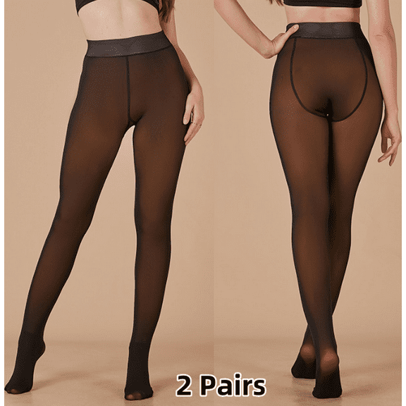 2 Pairs Syphoria Fleece Lined Tights for Women: 220G Pantyhose for Women, Winter Thermal Tights High Waisted Winter Warm Thermal Stocking，Fake Translucent Plus Size Pantyhose