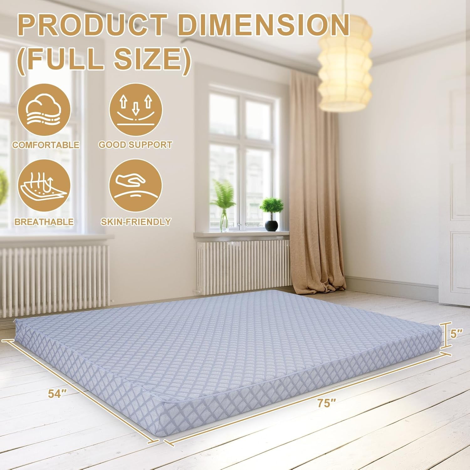 ABORON Memory Foam Sofa Bed Mattress Futon Mattress Full Size, Replacement Futon Couch Bed Mattress 5" Thick, Removable Cover, Frame Not Included