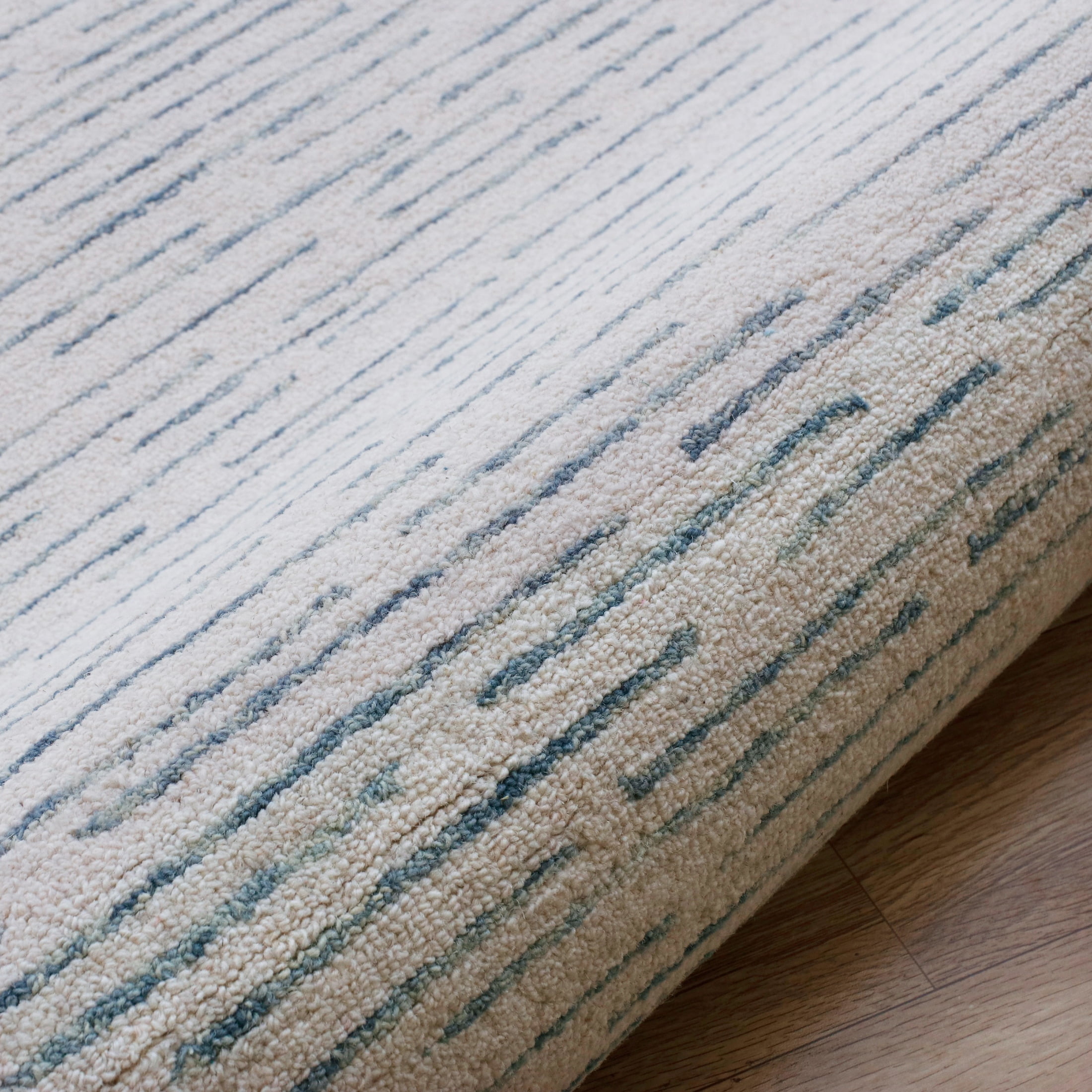 LR Home Bella Serene Ivory/Blue Modern Striped Wool Area Rug, 9' x 12'