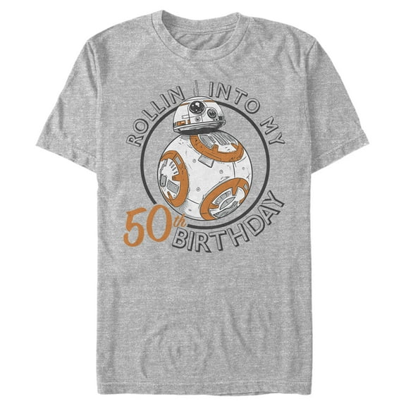 Men's Star Wars BB-8 Rollin Into My 50th Birthday Portrait Graphic Tee Athletic Heather 2X Large