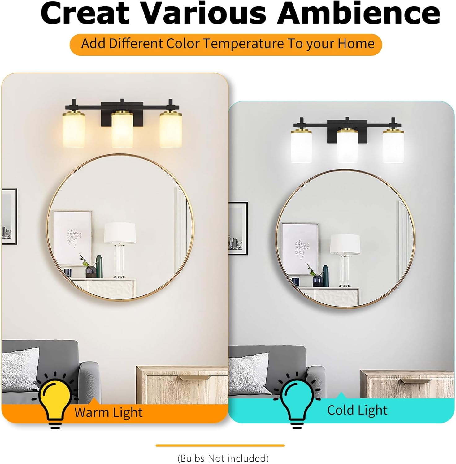 Bathroom Light Fixtures, 3-Light Coastal Vanity Lights with Milky White Frosted Glass Shade, Black Bathroom Wall Lamp for Mirror Kitchen Hallway Cabinet