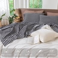 thumbnail image 4 of MooMee Gingham Sheet Set 100% Washed Cotton Linen Like Textured Extra Deep Pocket Breathable Lightweight 4-Piece (Black & White, King), 4 of 5