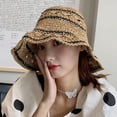 thumbnail image 3 of Women's Sun Protection Bucket Hat Striped Straw Design Dome Wide Brim Summer Beach Hat, 3 of 8