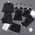 thumbnail image 3 of LIZUOJUN 5 Piece Satin Pajama Set For Women Lace Trim Robe Nightgown Camisole Shorts Pants Built In Bra Soft Breathable Lightweight Loungewear - L, 3 of 3