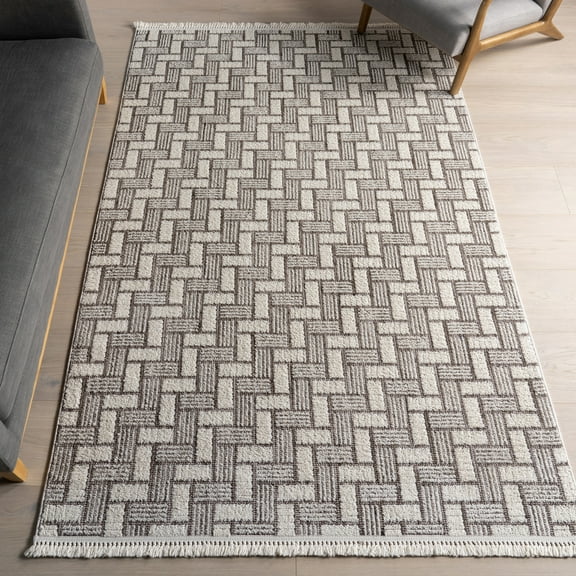 nuLOOM Alora Geometric Tassels Area Rug, 8' x 10', Alora Ivory