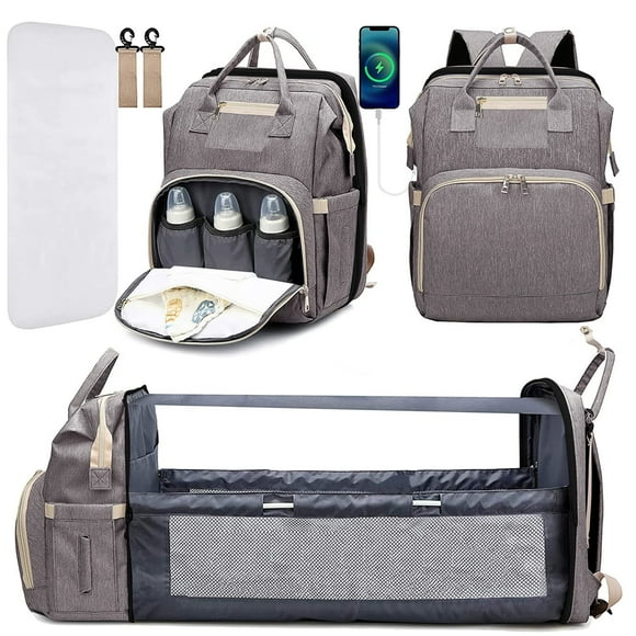 Mochila para pañales GreenTaya, grande, impermeable, gris con USB
