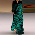 thumbnail image 1 of WAYOFLOVE Robe Imprimée Rose Printemps Automne Verte Manches Longues Plage Décontractée Fermeture Éclair Femme Élégante Col en V Longue Robe Femme, 1 of 4