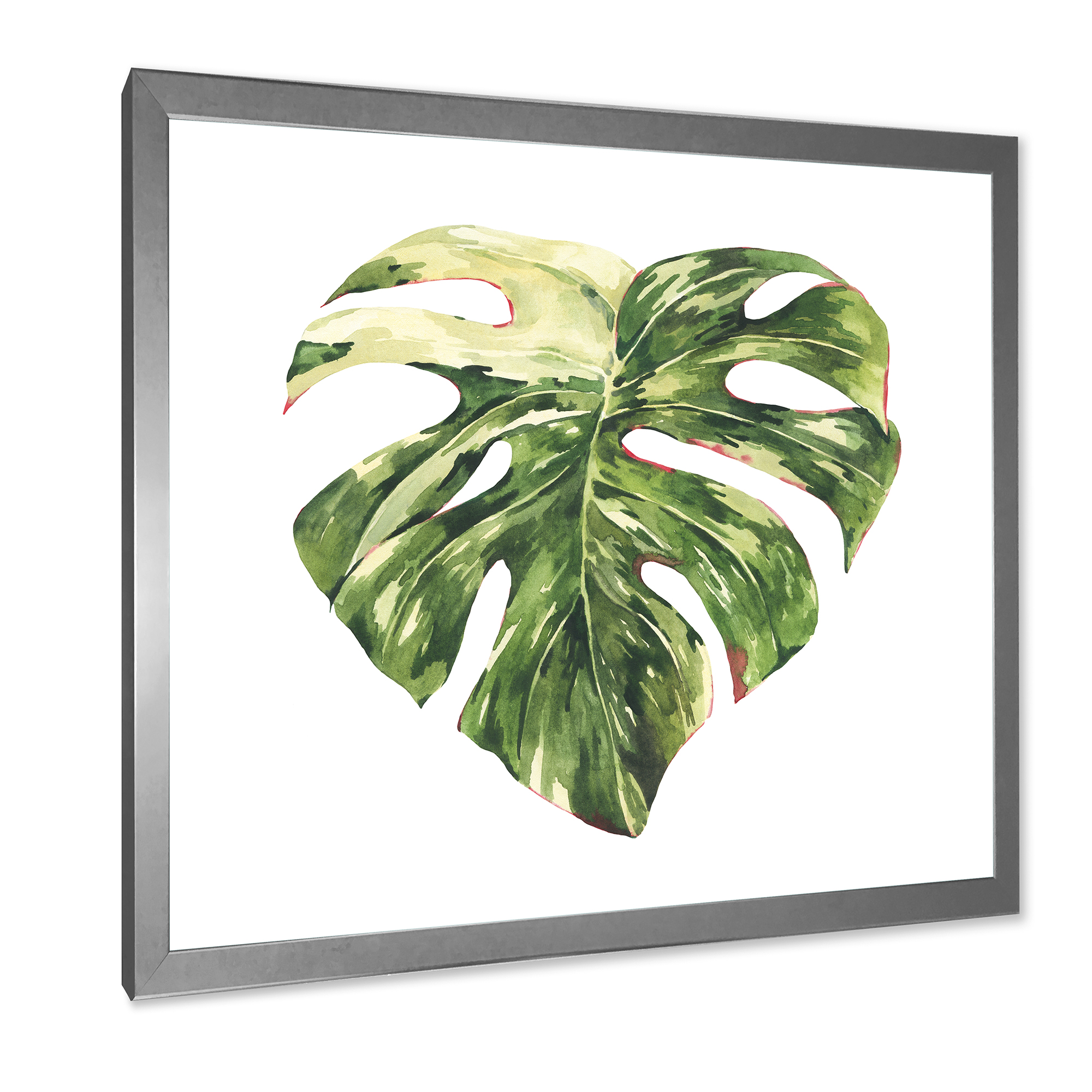 Designart 'Tropical Green Leaves On White In Summer Times III' Tropical Framed Art Print