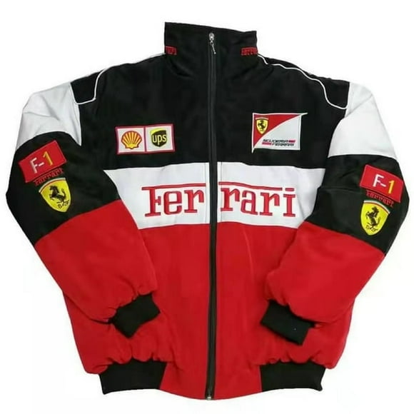 Veste de Course F1 Style Rétro Style Collège Veste en Coton Automne et Hiver Broderie Complète Noir