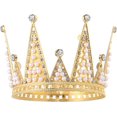 thumbnail image 1 of Adorno para tarta con corona dorada: Decoración de fiesta para tarta de feliz cumpleaños, corona de reina con diamantes de imitación de perlas, Tiara para pastel, decoración para tocado, 1 of 5