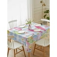 thumbnail image 2 of Happy Easter Rectangle Tablecloth, Spring Watercolor Bunny Eggs Flower Blue Plaid Waterproof & StainResistant Tablecloth, Washable Oil-proof Table Cover for Dining/Party/Wedding/Buffet 52x70 In, 2 of 9