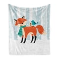 thumbnail image 1 of Woodsy Soft Flannel Fleece Throw Blanket, Snowy Weather with a Fox and a Bird Christmas Theme, Cozy Plush for Indoor and Outdoor Use, 50" x 60", Vermilion Charcoal Grey, by Ambesonne, 1 of 5