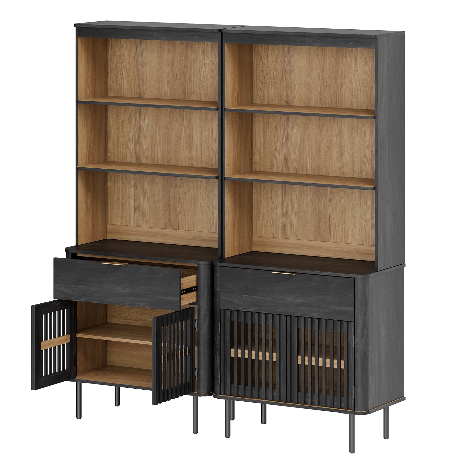 72.8 Inch Tall Bookshelf with Storage Cabinet, 6 Tier Bookcase with Drawer & Adjustable Shelf,Black