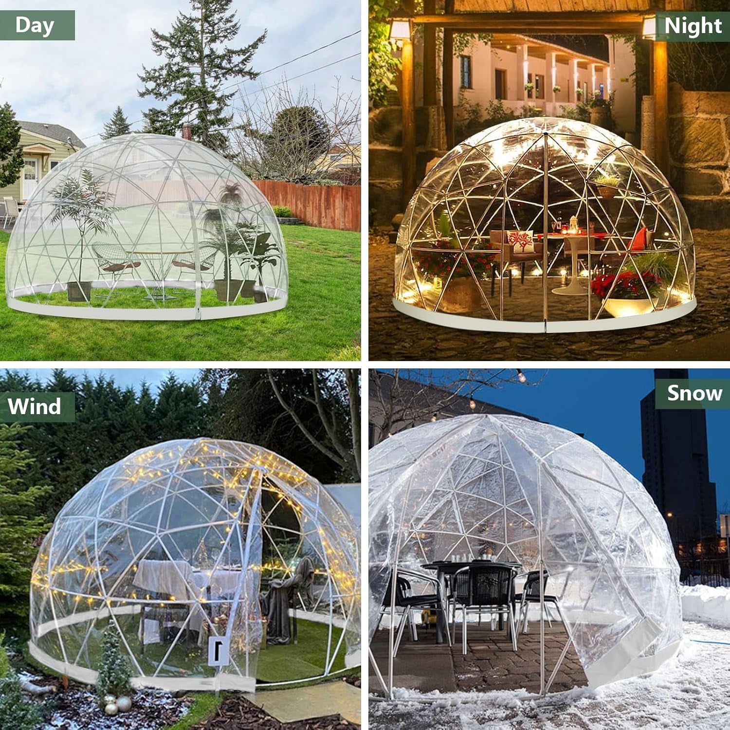 Esheno Garden Dome Tent 9.5x5.7FT PVC Transparent Cover Weatherproof Geodesic Bubble for Patio Party Greenhouse (White)
