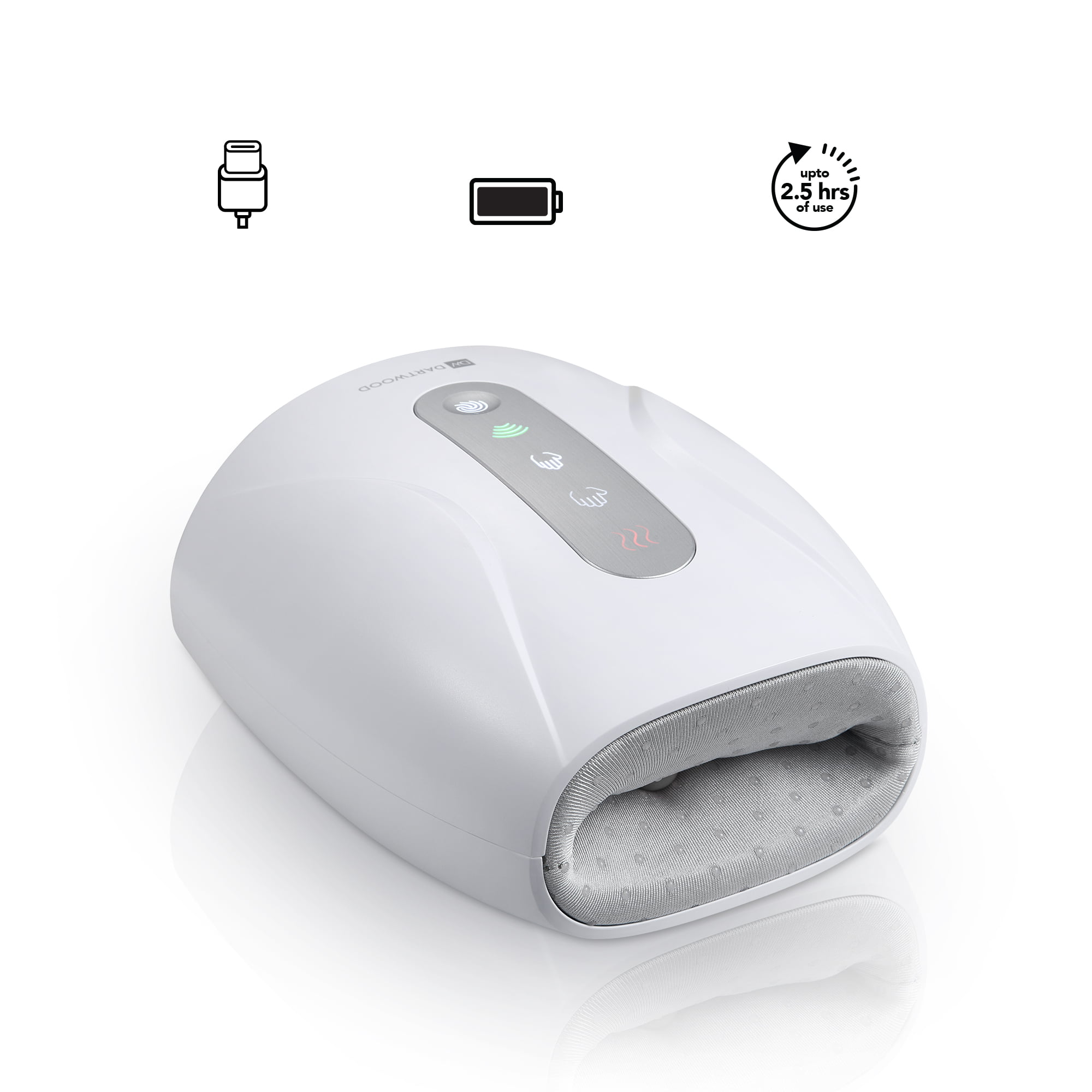 Dartwood Hand Massager with Heat and Compression - Wireless Electric Massager for Hands, Wrists, and Fingers - Cordless Hand Therapy (White)